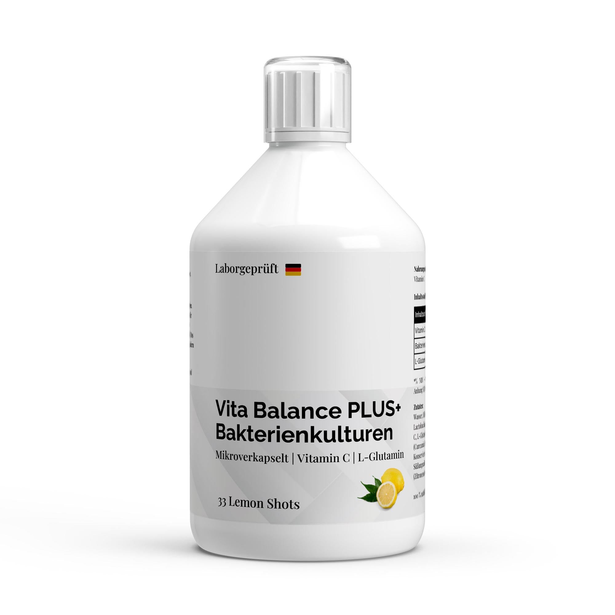 Vita Balance PLUS+  Bakterienkulturen - 33 vegane Lemon Shots - 500ml